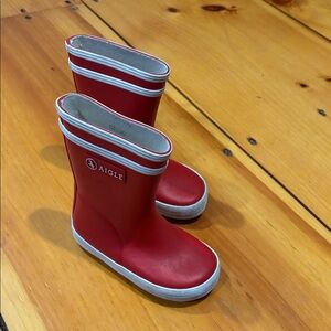 AIGLE Toddler 22 Red French Wellington Rain Boots Lined Flac Baby Maritime